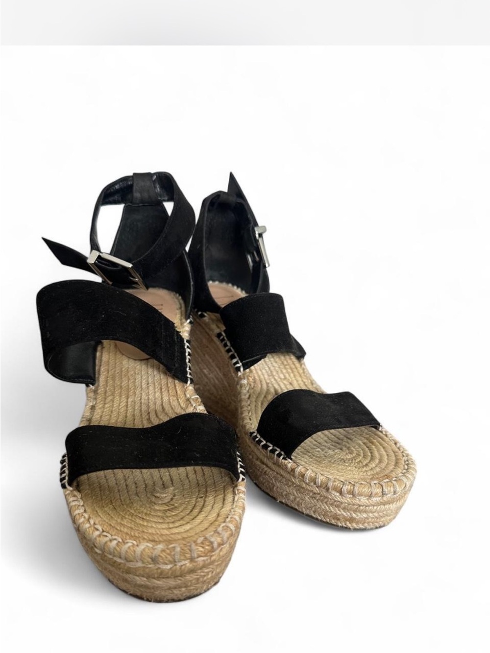 INC International Concepts Black Espadrille Wedge Sandals with Ankle Buckle 7.5